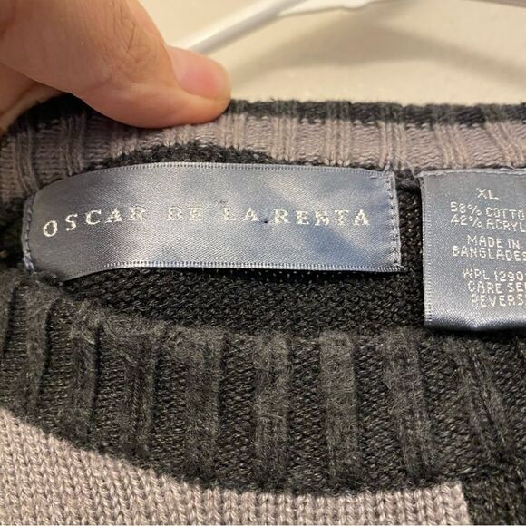 Oscar De La Renta Gray Color Block Crew Neck Long Sleeved Sweater Men's XL - Picture 8 of 9